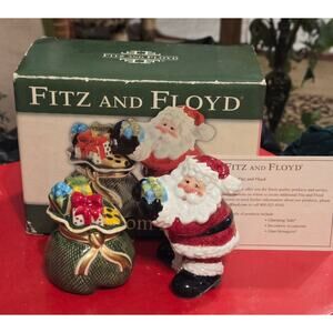 Fitz and Floyd Gifts from Santa Salt and Pepper Shaker Set NIB Santa & Toy Bag